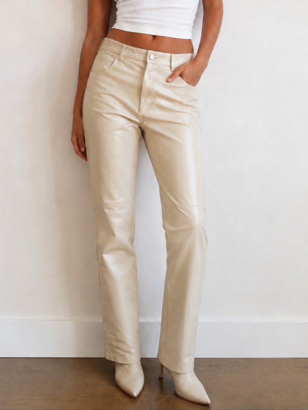 Hugo Buscati Collection 100% Leather Ivory Cream Pants Women's Size 10 Straight